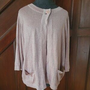 Jones New York Womens 1X Shimmer Knit Cardigan Sweater Light Pink
